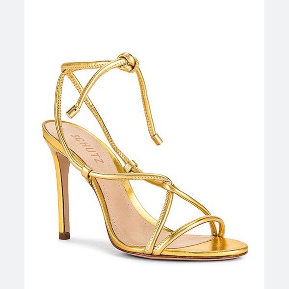 SCHUTZ Shoes - Schutz Dale Sandal in Ouro Size 9.5 Heels Leather Ankle Strap.